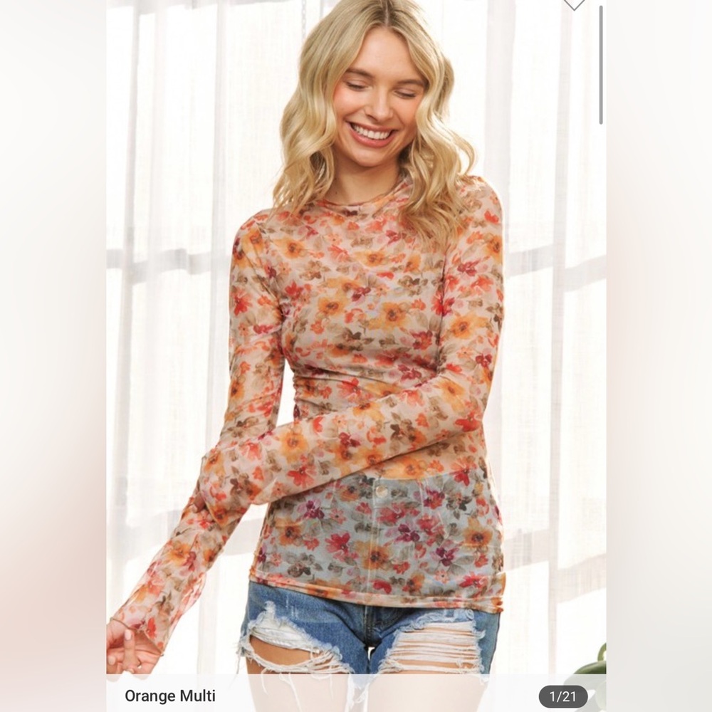 Floral Long Sleeve Mesh Top NWT